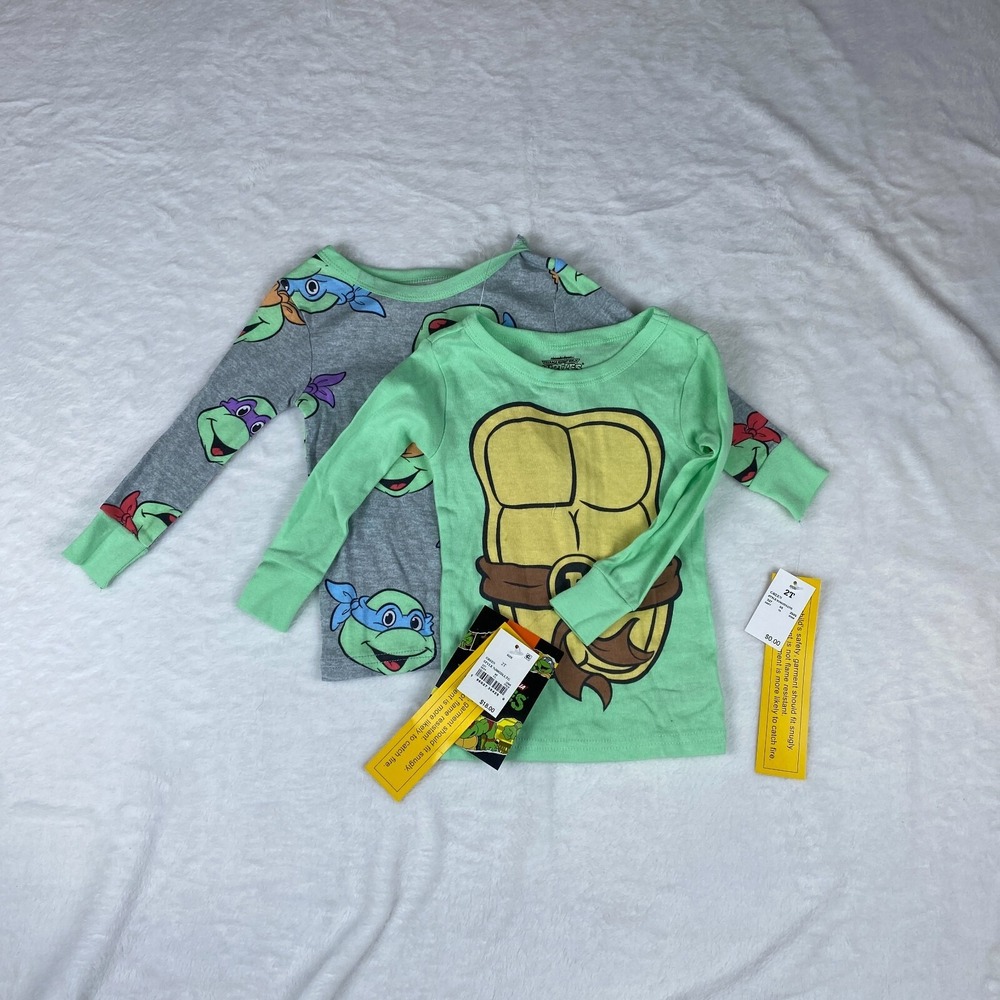 Teenage Mutant Ninja Turtles Lot of 2 Pajama Top Boys 2T Green Cartoon Character